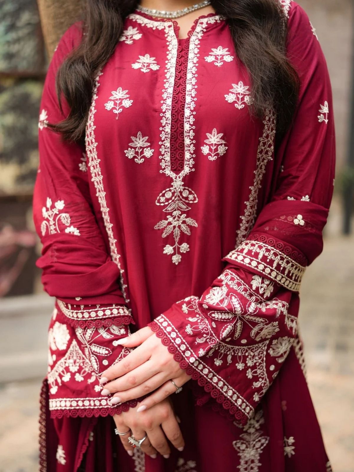 Dhanak 3pc unstitched fully beautiful embroidered winter collection suit