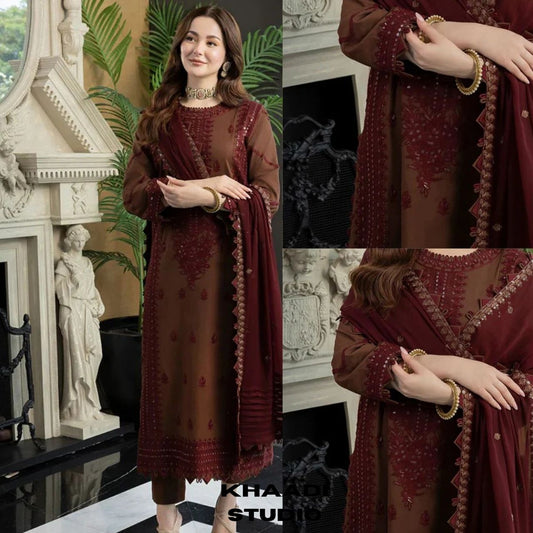 Lawn 3pc unstitched heavy embroidered suit
