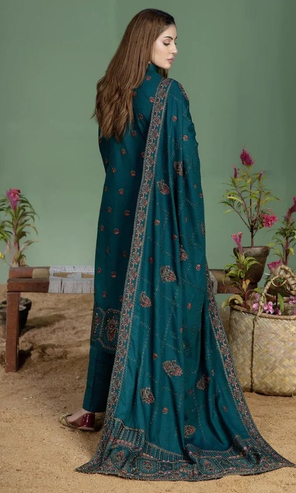Dhanak 3pc unstitched embroidered winter collection suit