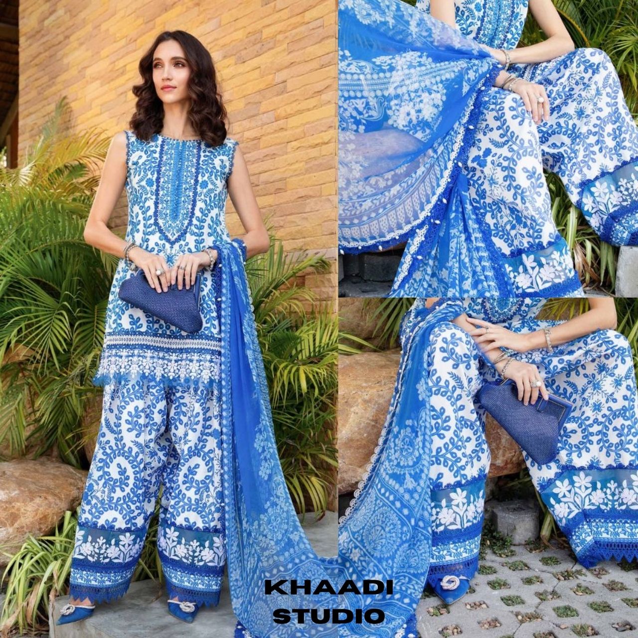 Lawn 3pc unstitched digital print suit with patches