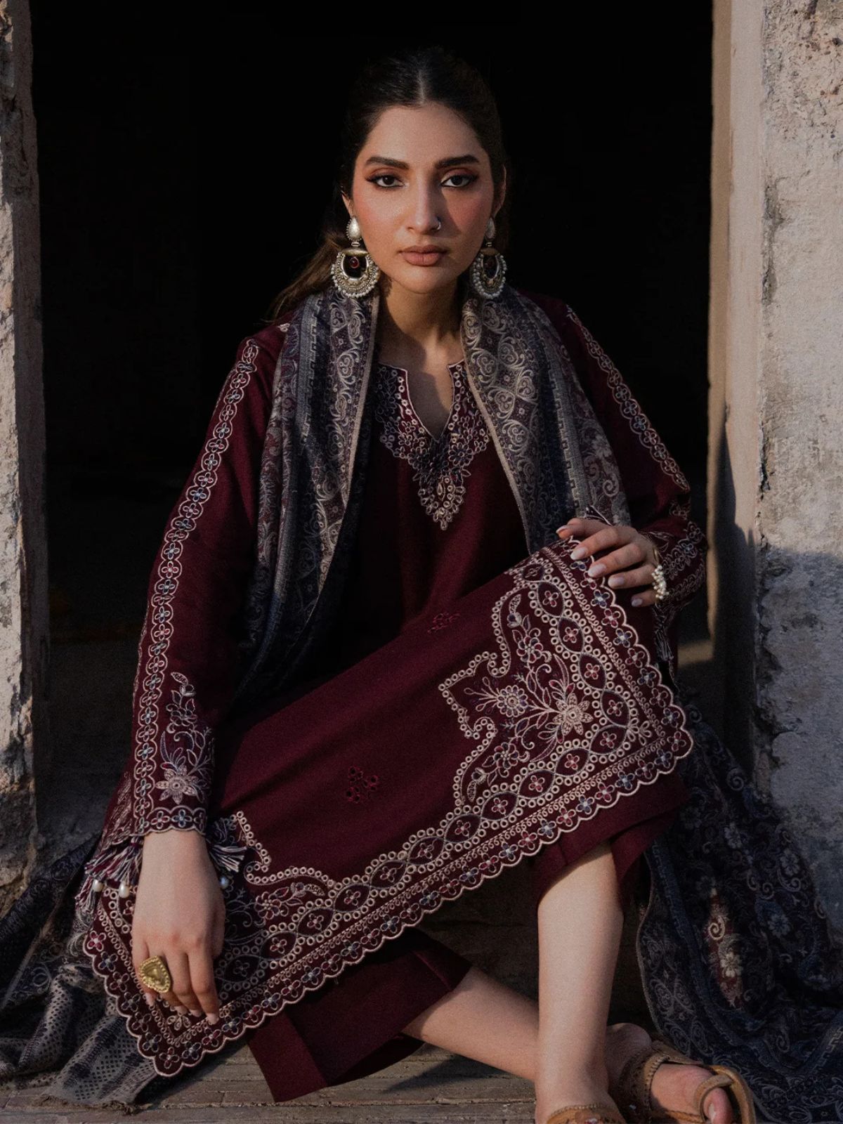 Dhanak 3pc unstitched embroidered winter collection suit