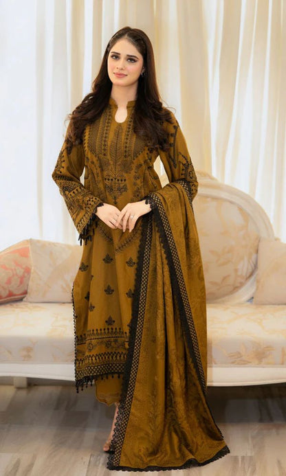 Dhanak 3pc unstitched embroidered winter collection suit