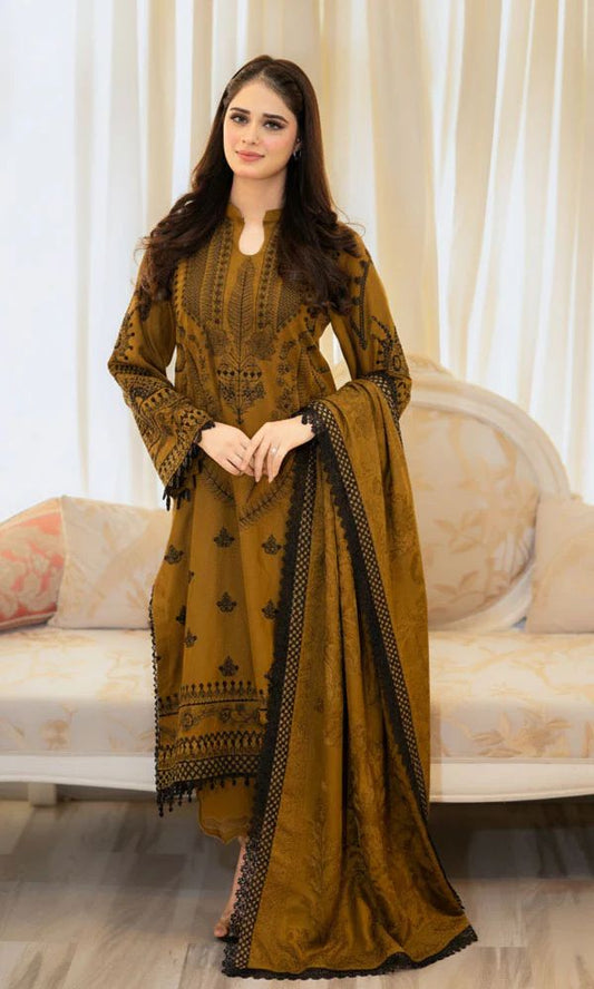 Dhanak 3pc unstitched embroidered winter collection suit