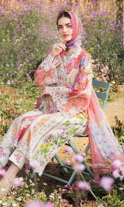 Lawn 3pc unstitched digital printed suit with patches