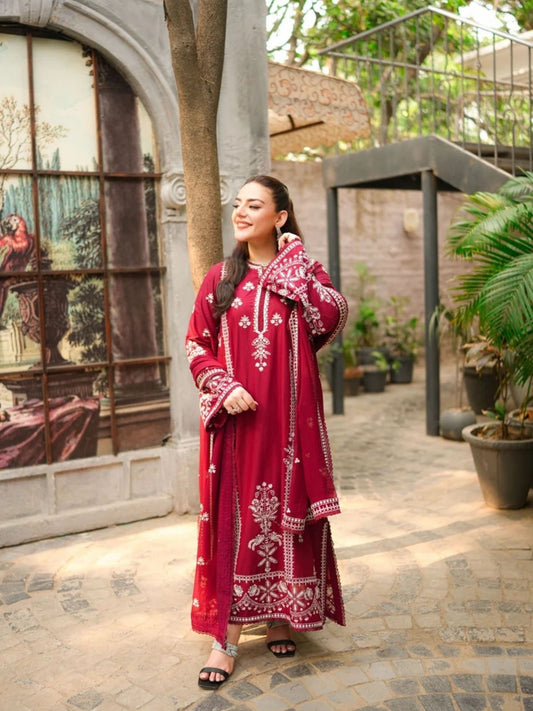 Dhanak 3pc unstitched fully beautiful embroidered winter collection suit