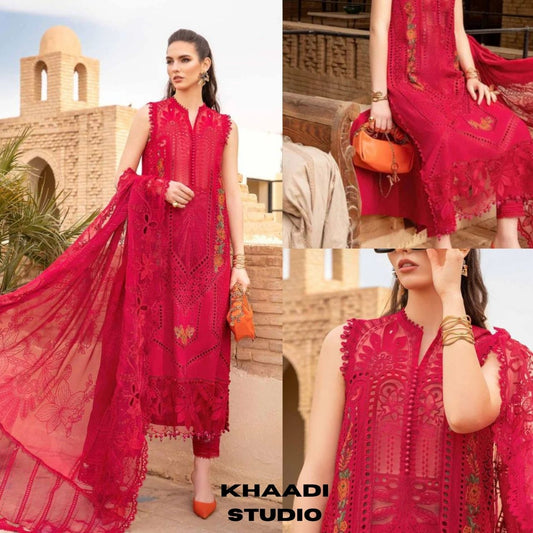 Lawn chiken kari boring fully embroidered suit with pallu patches