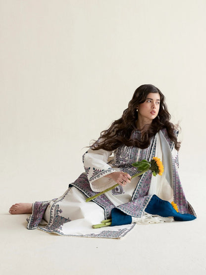 Dhanak 3pc unstitched fully embriodered winter collection suit