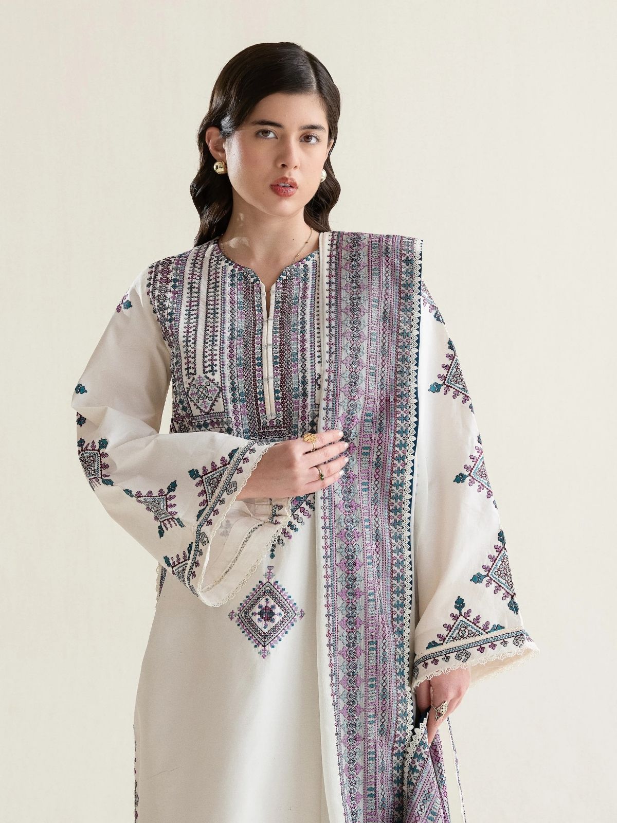 Dhanak 3pc unstitched fully embriodered winter collection suit