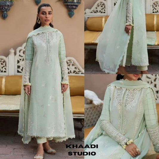 Lawn 3pc heavy embroidered suit with embroidered dupatta