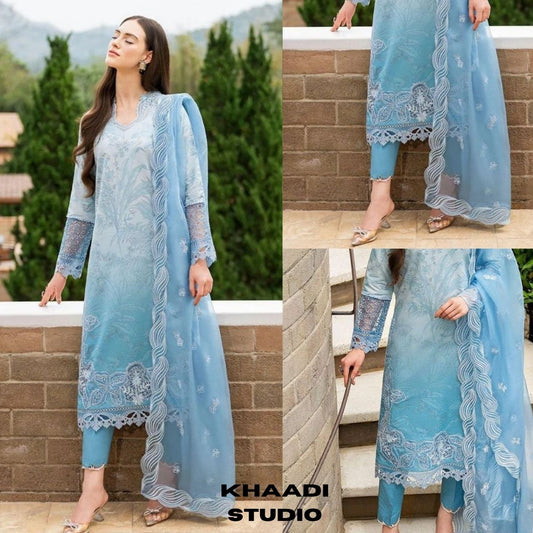 Lawn 3pc digital printed suit with patches