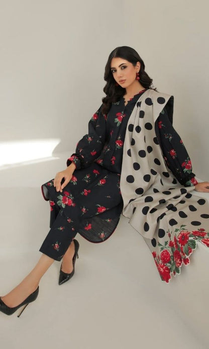 Baroque Unstitched 3pc digital printed suit with same printed shawl