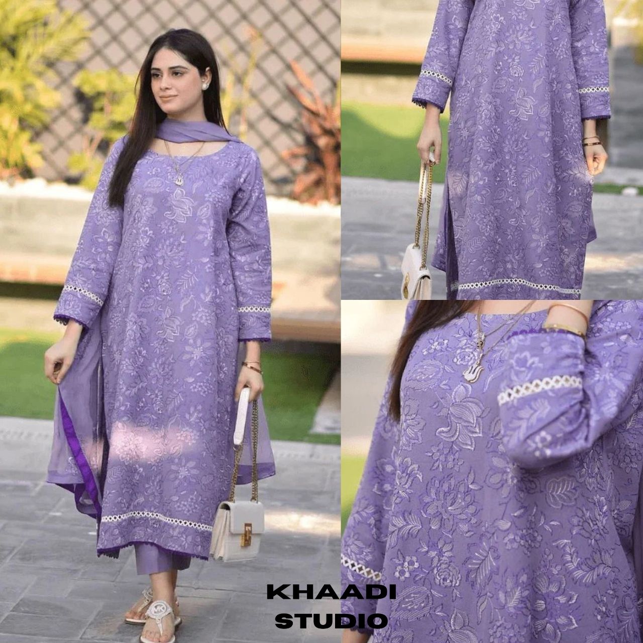 Lawn 3pc unstitched all over heavy embroidered suit with bamber embroidered dupatta