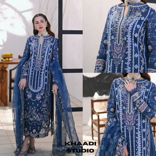 Lawn 3pc unstitched heavy embroidered suit with embroidered dupatta
