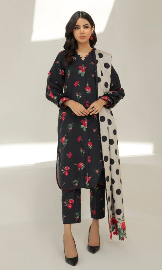 Baroque Unstitched 3pc digital printed suit with same printed shawl