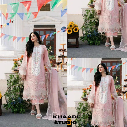 Lawn 3pc unstitched heavy chikenkari embroidered suit