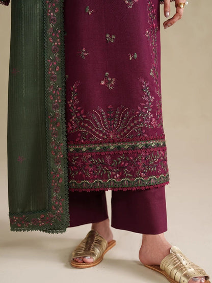 Dhanak 3pc unstitched winter collection embroidered suit