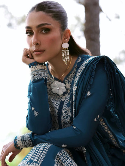 Dhanak 3pc unstitched winter collection embroidered suit