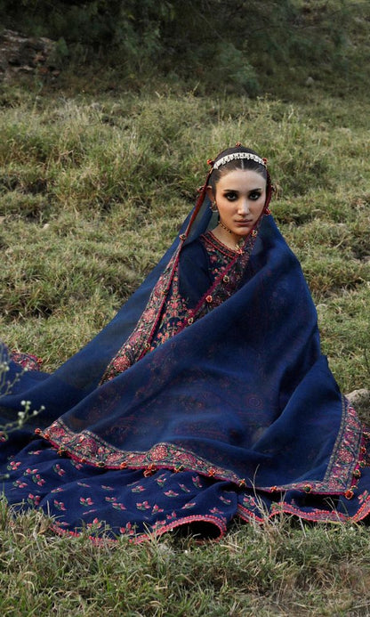 Dhanak 3pc unstitched heavy embroidered suit same embroidered shawl