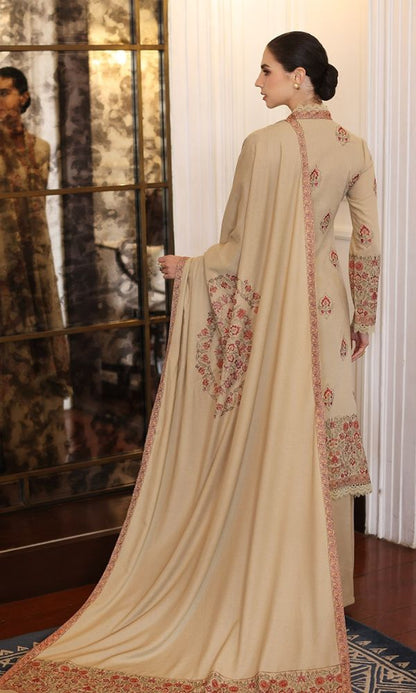 Dhanak 3pc unstitched heavy embroidered suit with embroidered shawl and patched
