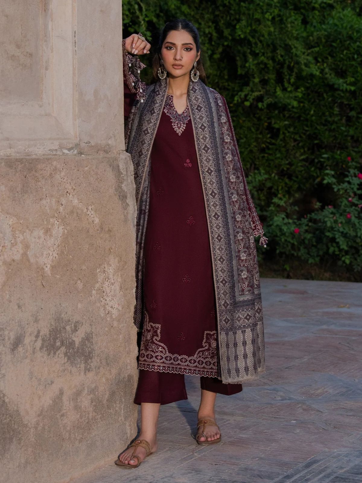 Dhanak 3pc unstitched embroidered winter collection suit