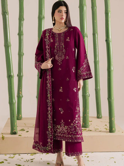 Lawn 3pc unstitched embroiered summer collection suit