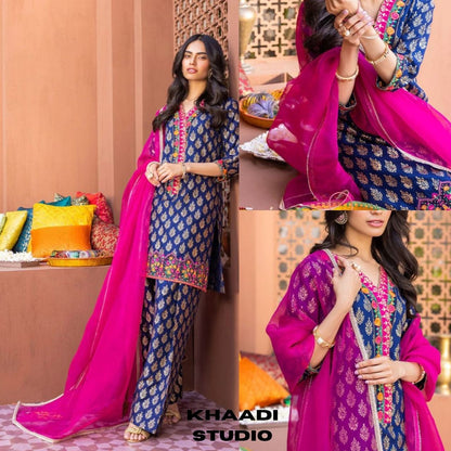 Lawn 3pc unstitched digital printed suit with patches