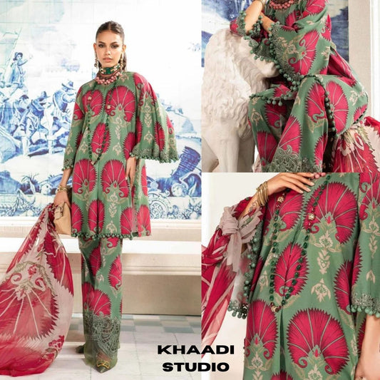 Lawn 3pc digital printed suit with silk digital printed dupatta
