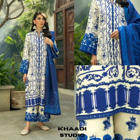 Lawn 3pc unstitched digital printed suit with voil dupatta