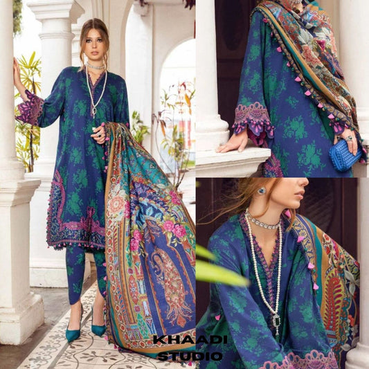 Lawn 3pc digital printed suit with monar digital printed dupatta
