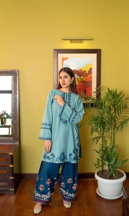 Dhanak 2pc unstitched embroidered suit with embroidered trouser