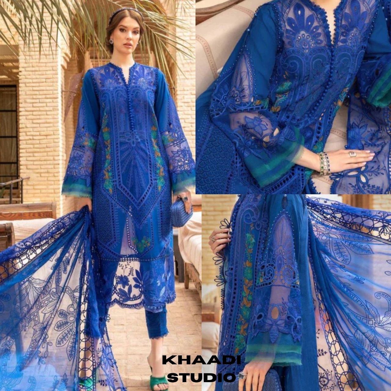 Lawn 3pc fully embroidered suit with 4 sided embroidered dupatta