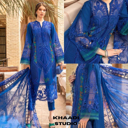 Lawn 3pc fully embroidered suit with 4 sided embroidered dupatta