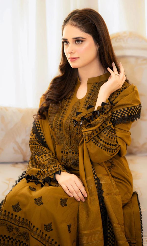 Dhanak 3pc unstitched embroidered winter collection suit