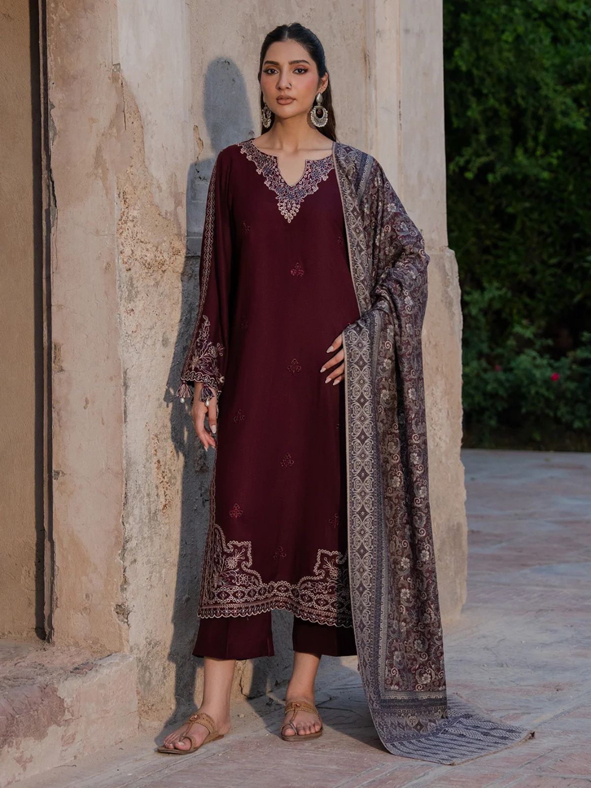 Dhanak 3pc unstitched embroidered winter collection suit