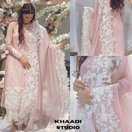 Lawn 3pc unstitched heavy embroidered suit with patches