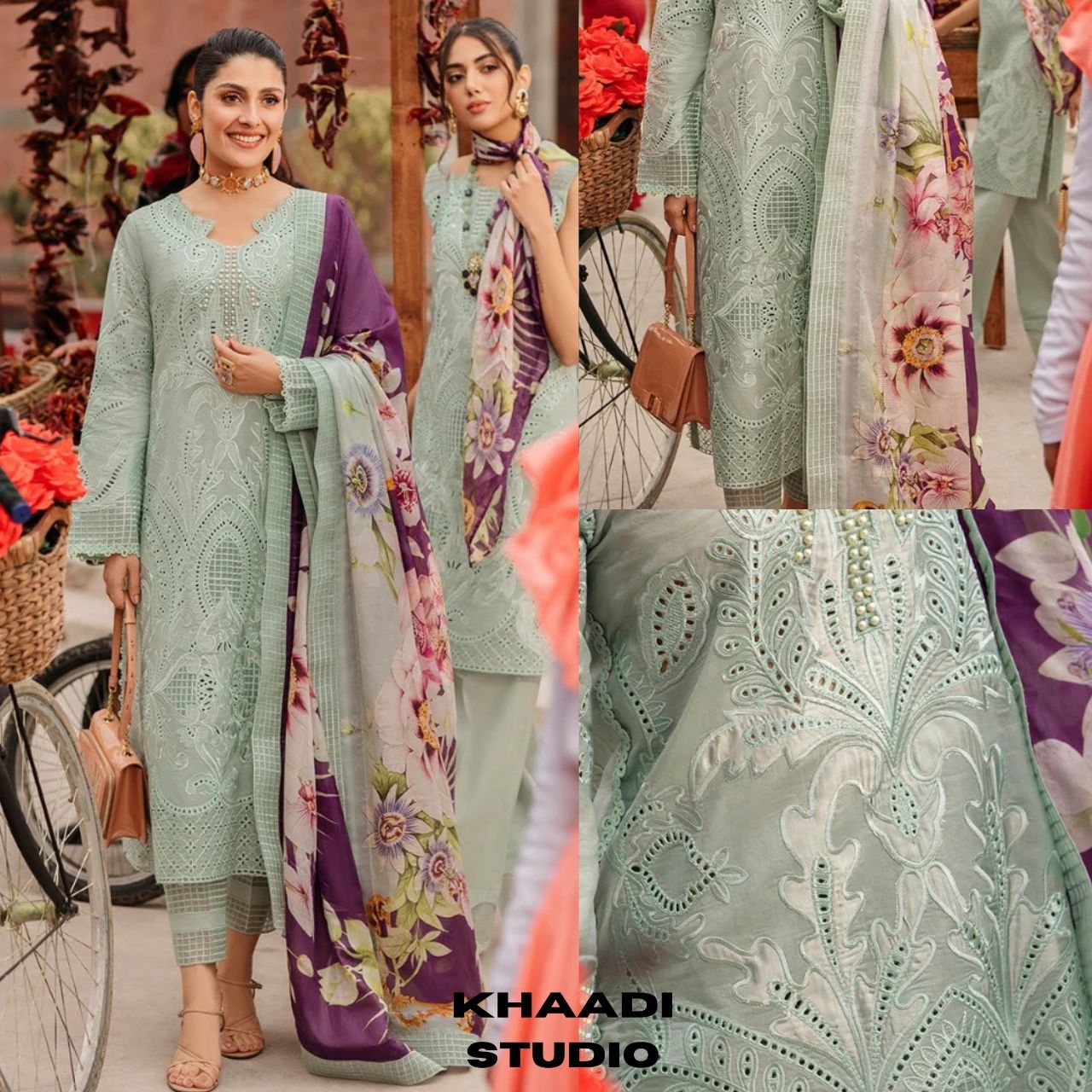 Lawn 3pc chikenkari heavy embroidered suit