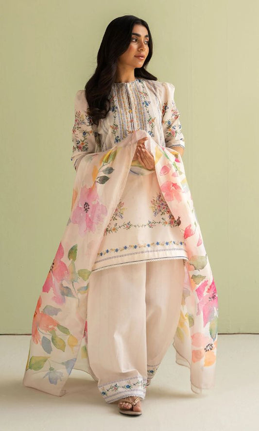 Lawn 3pc unstitched digital printed suit with silk digital printed dupatta