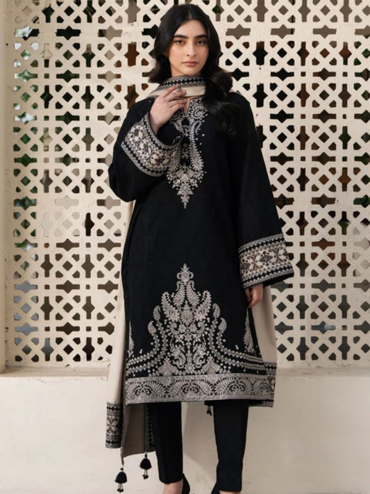 Dhanak 3pc usntitched winter collection embroidered suit
