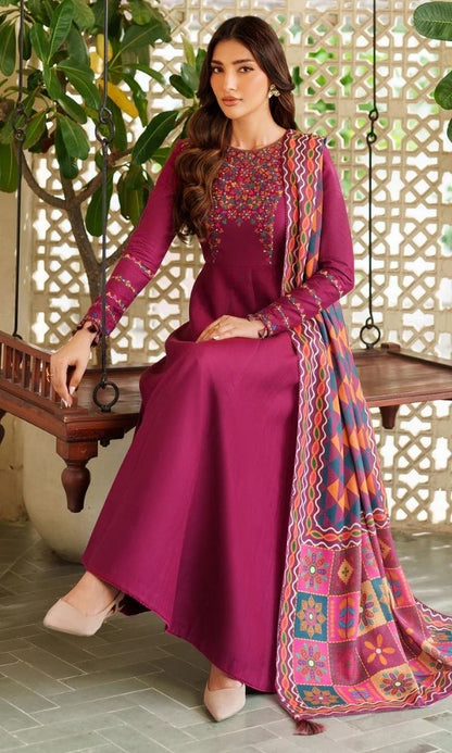 Dhanak 3pc unstiched embroiered suit woth twill digital printed shawl