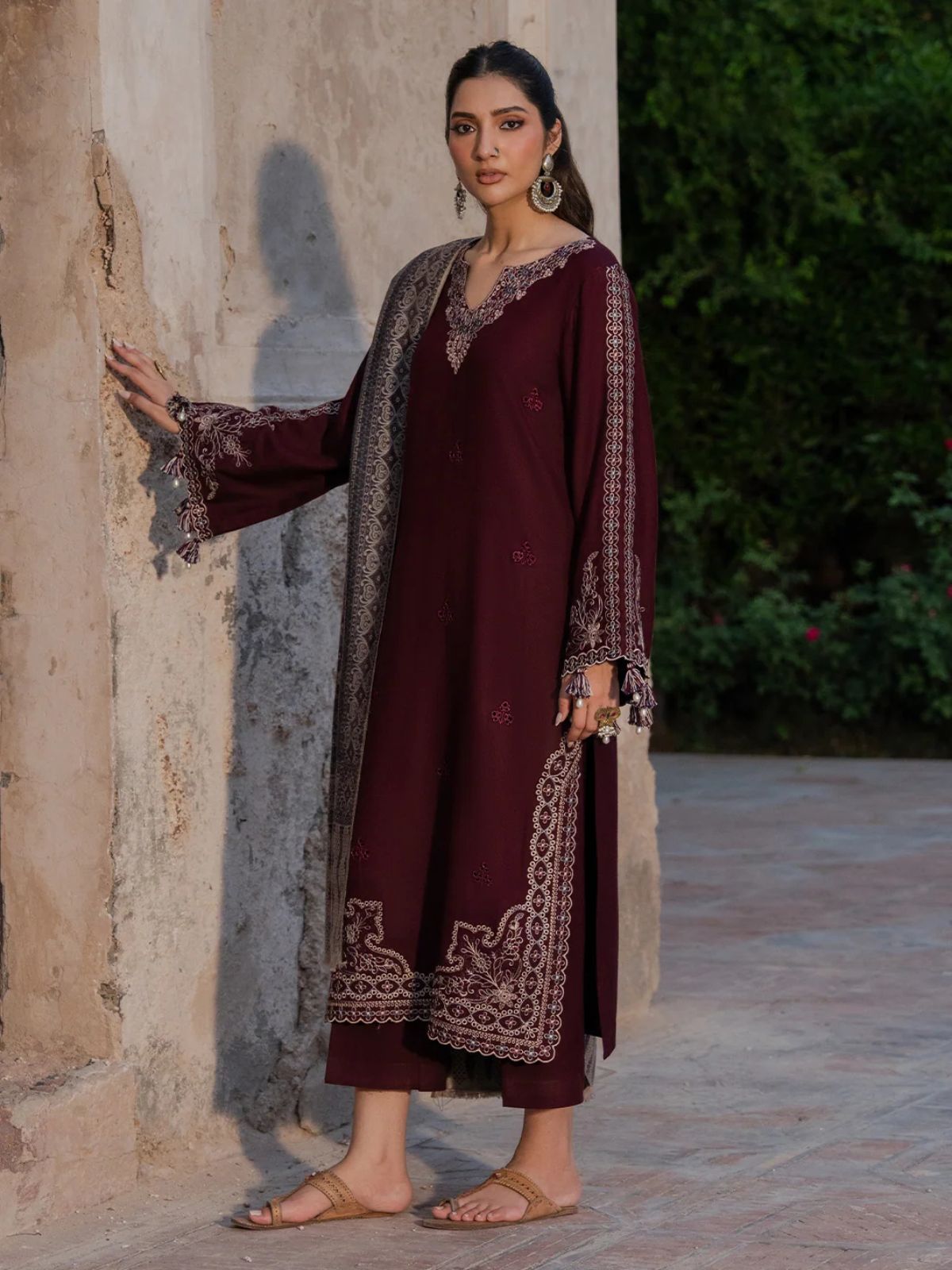 Dhanak 3pc unstitched embroidered winter collection suit