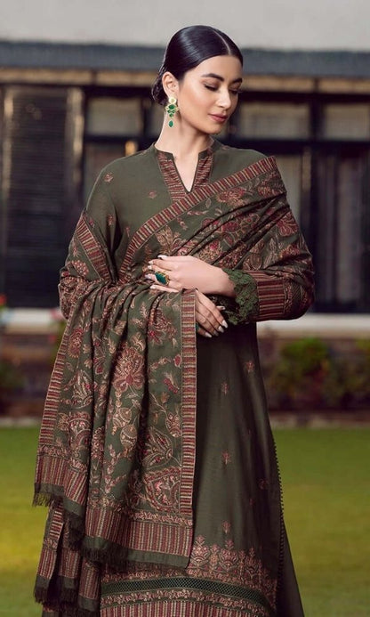 3pc unstitched dhahnak fully embroidered shirt with dhanak embroidered shawl