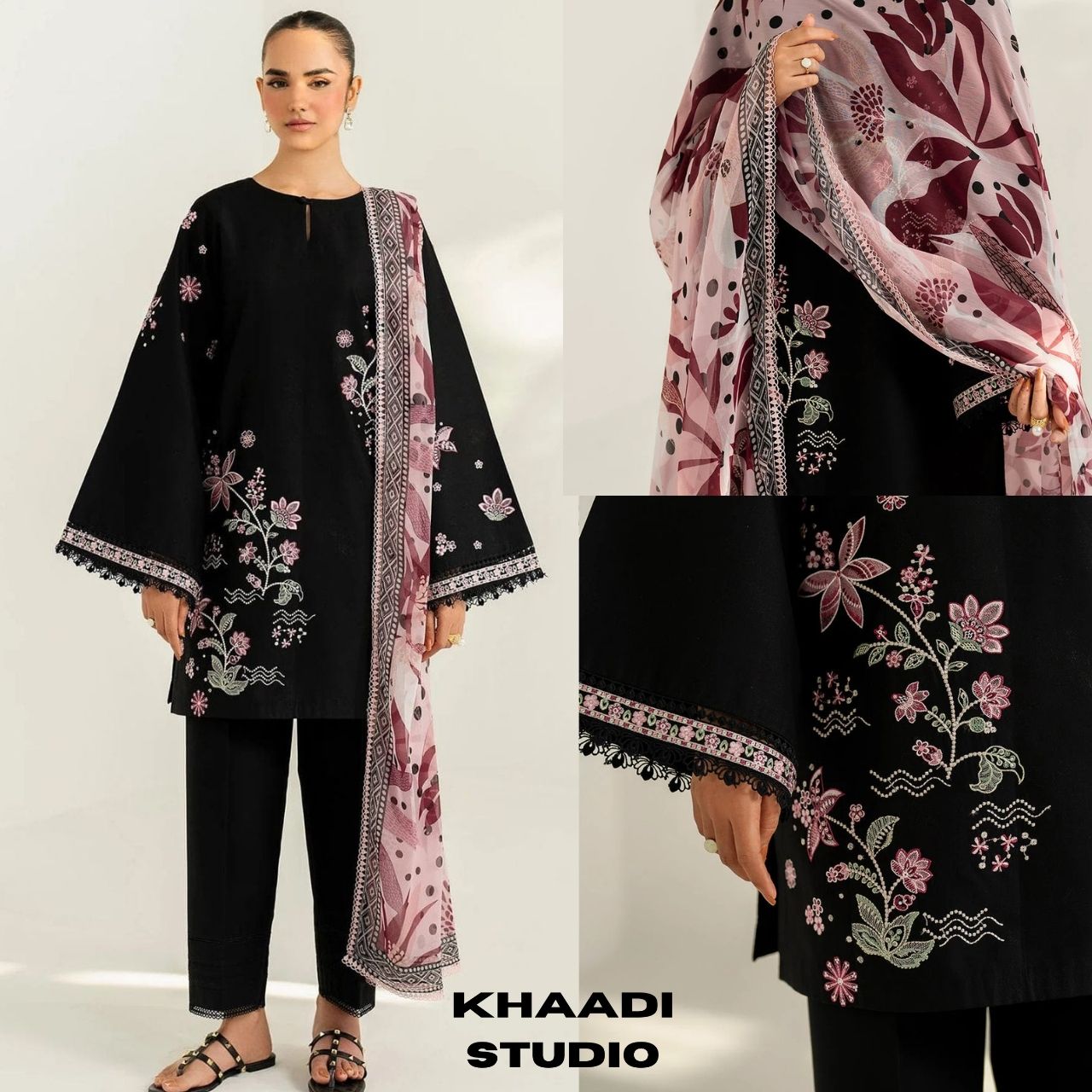 Lawn 3pc unstitched embroidered suit