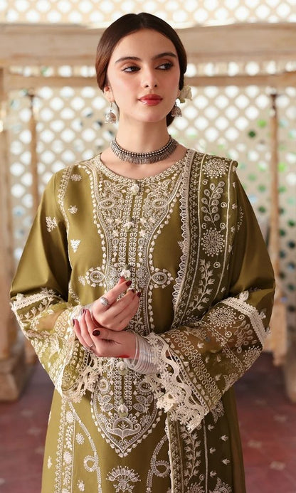 Dhanak 3pc unstitched heavy embroidered suit with embroidered shawl