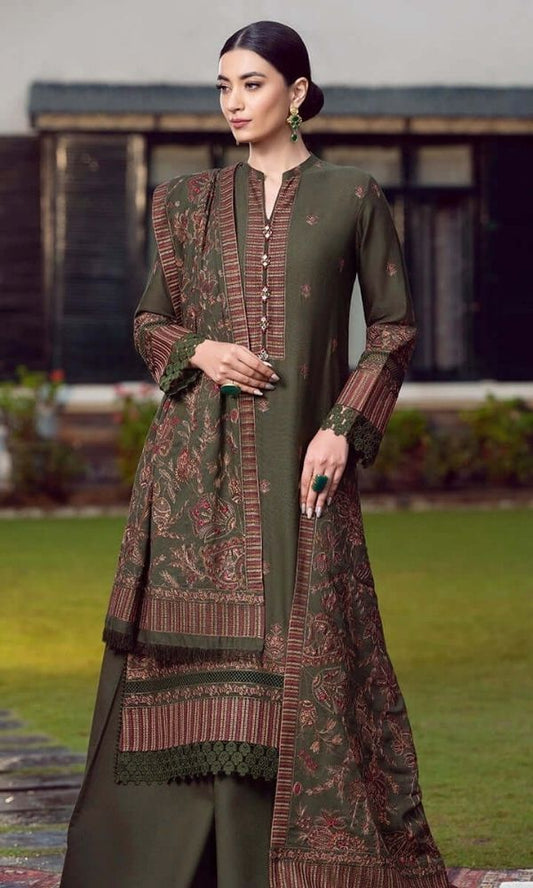 3pc unstitched dhahnak fully embroidered shirt with dhanak embroidered shawl