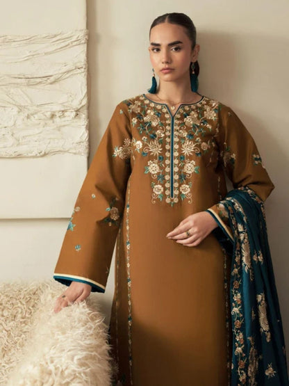 Dhanak 3pc beautiful embroidered winter collection dress