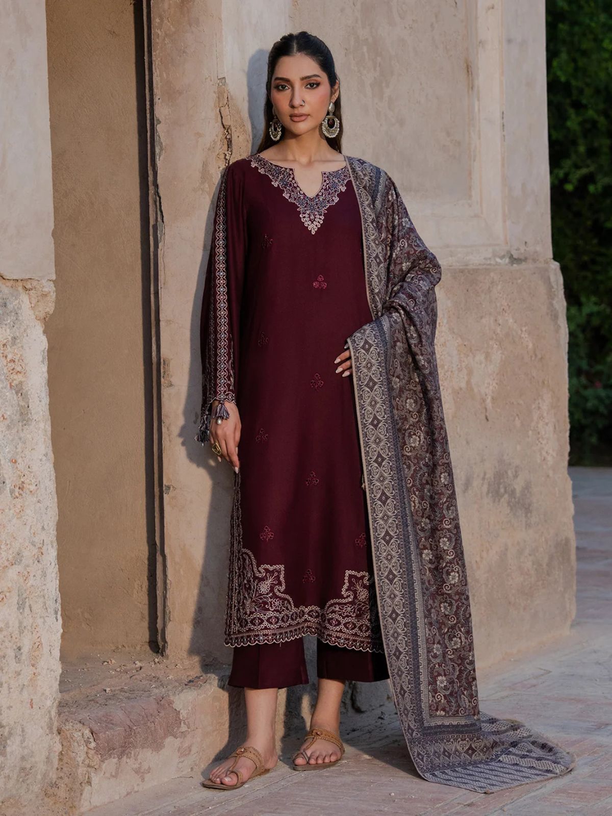 Dhanak 3pc unstitched embroidered winter collection suit