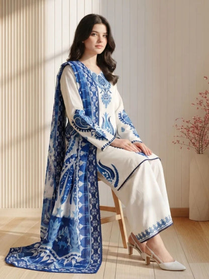 Dhanak 3pc unstitched embroidered winter collection suit