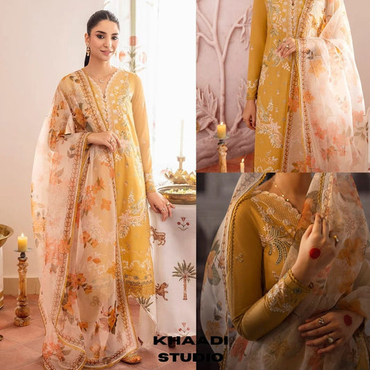 Lawn 3pc unstitched embroidered summer collection suit