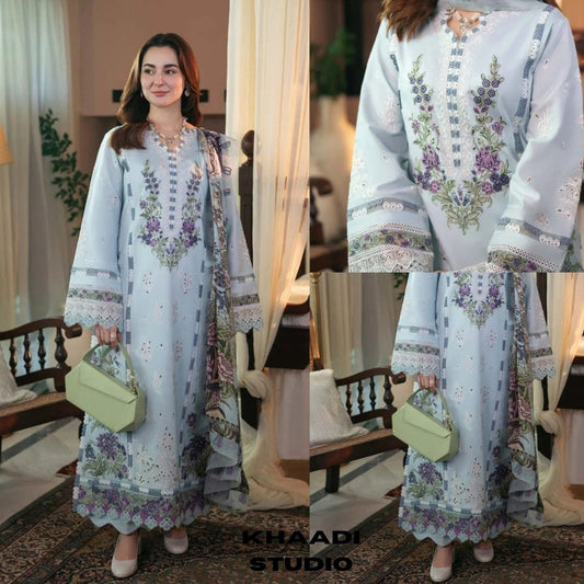 Lawn 3pc unstitched embroidered summer collection suit