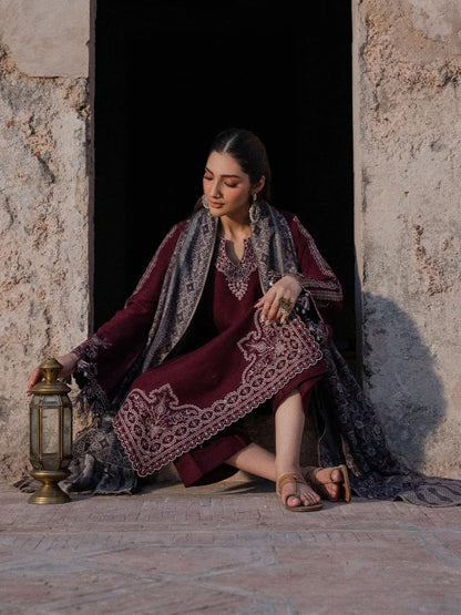 Dhanak 3pc unstitched embroidered winter collection suit